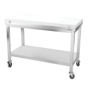 Table de travail en inox 1600x600 mm avec plaque de découpe blanche sur roulettes PREMIUM - GOLDINOX