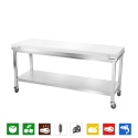 Table de travail en inox 2000x600 mm avec plaque de découpe blanche sur roulettes PREMIUM - GOLDINOX