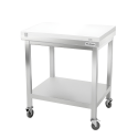Table de travail en inox 600x700 mm avec plaque de découpe blanche sur roulettes PREMIUM - GOLDINOX