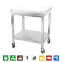 Table de travail en inox 700x700 mm avec plaque de découpe blanche sur roulettes PREMIUM - GOLDINOX