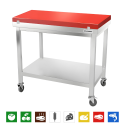 Table de travail en inox 1200x800 mm avec plaque de découpe rouge sur roulettes PREMIUM - GOLDINOX