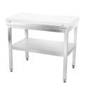 Table de travail en inox 1200x500 mm avec plaque de découpe blanche et renfort PREMIUM - GOLDINOX