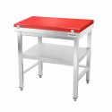 Table de travail en inox 700x600 mm avec plaque de découpe rouge et renfort PREMIUM - GOLDINOX