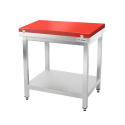 Table de travail en inox 800x600 mm avec plaque de découpe rouge et renfort PREMIUM - GOLDINOX