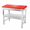 Table de travail en inox 1000x600 mm avec plaque de découpe rouge et renfort PREMIUM - GOLDINOX