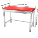 Table de travail en inox 1600x600 mm avec plaque de découpe rouge et renfort PREMIUM - GOLDINOX