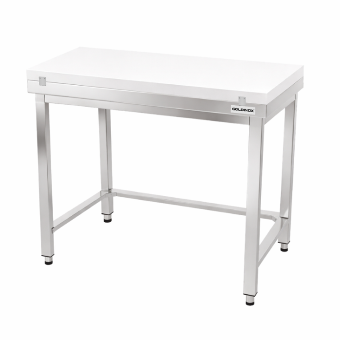 Table de travail en inox 1200x600 mm avec plaque de découpe blanche et renfort PREMIUM - GOLDINOX