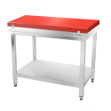 Table de travail en inox 1200x600 mm avec plaque de découpe rouge et renfort PREMIUM - GOLDINOX