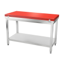 Table de travail en inox 1400x600 mm avec plaque de découpe rouge et renfort PREMIUM - GOLDINOX