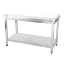 Table de travail en inox 1400x600 mm avec plaque de découpe blanche et renfort PREMIUM - GOLDINOX