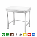 Table de travail en inox 600x700 mm avec plaque de découpe blanche et renfort PREMIUM - GOLDINOX