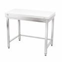 Table de travail en inox 1000x700 mm avec plaque de découpe blanche et renfort PREMIUM - GOLDINOX