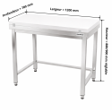 Table de travail en inox 1200x700 mm avec plaque de découpe blanche et renfort PREMIUM - GOLDINOX
