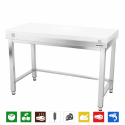 Table de travail en inox 1400x700 mm avec plaque de découpe blanche et renfort PREMIUM - GOLDINOX
