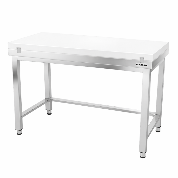Table de travail en inox 1600x700 mm avec plaque de découpe blanche et renfort PREMIUM - GOLDINOX