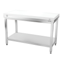 Table de travail en inox 1500x800 mm avec plaque de découpe blanche et renfort PREMIUM - GOLDINOX