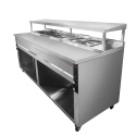 Table/Meuble de préparation à Tacos/Crousty 7 x GN 1/2 avec bain-marie intégré sur roulettes PREMIUM - GOLDINOX