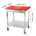 Table de travail en inox 700x500 mm avec plaque de découpe rouge sur roulettes PREMIUM - GOLDINOX