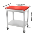 Table de travail en inox 600x600 mm avec plaque de découpe rouge sur roulettes PREMIUM - GOLDINOX