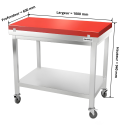 Table de travail en inox 1000x600 mm avec plaque de découpe rouge sur roulettes PREMIUM - GOLDINOX