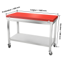 Table de travail en inox 1600x600 mm avec plaque de découpe rouge sur roulettes PREMIUM - GOLDINOX