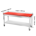 Table de travail en inox 2000x600 mm avec plaque de découpe rouge sur roulettes PREMIUM - GOLDINOX