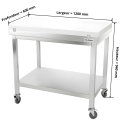 Table de travail en inox 1200x600 mm avec plaque de découpe blanche sur roulettes PREMIUM - GOLDINOX