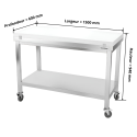 Table de travail en inox 1500x600 mm avec plaque de découpe blanche sur roulettes PREMIUM - GOLDINOX