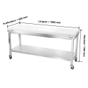 Table de travail en inox 1800x600 mm avec plaque de découpe blanche sur roulettes PREMIUM - GOLDINOX