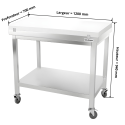 Table de travail en inox 1200x700 mm avec plaque de découpe blanche sur roulettes PREMIUM - GOLDINOX