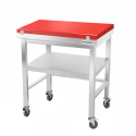 Table de travail en inox 600x500 mm avec plaque de découpe rouge et renfort sur roulettes PREMIUM - GOLDINOX