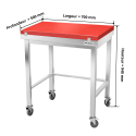 Table de travail en inox 700x500 mm avec plaque de découpe rouge et renfort sur roulettes PREMIUM - GOLDINOX