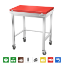 Table de travail en inox 800x500 mm avec plaque de découpe rouge et renfort sur roulettes PREMIUM - GOLDINOX