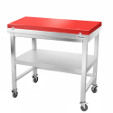 Table de travail en inox 1000x500 mm avec plaque de découpe rouge et renfort sur roulettes PREMIUM - GOLDINOX