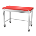Table de travail en inox 1500x500 mm avec plaque de découpe rouge et renfort sur roulettes PREMIUM - GOLDINOX
