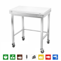 Table de travail en inox 500x500 mm avec plaque de découpe blanche et renfort sur roulettes PREMIUM - GOLDINOX