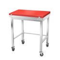 Table de travail en inox 600x600 mm avec plaque de découpe rouge et renfort sur roulettes PREMIUM - GOLDINOX