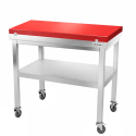 Table de travail en inox 1200x600 mm avec plaque de découpe rouge et renfort sur roulettes PREMIUM - GOLDINOX