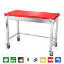 Table de travail en inox 1400x600 mm avec plaque de découpe rouge et renfort sur roulettes PREMIUM - GOLDINOX