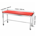 Table de travail en inox 2000x600 mm avec plaque de découpe rouge et renfort sur roulettes PREMIUM - GOLDINOX