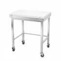 Table de travail en inox 700x600 mm avec plaque de découpe blanche et renfort sur roulettes PREMIUM - GOLDINOX