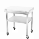 Table de travail en inox 700x600 mm avec plaque de découpe blanche et renfort sur roulettes PREMIUM - GOLDINOX