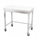 Table de travail en inox 1000x600 mm avec plaque de découpe blanche et renfort sur roulettes PREMIUM - GOLDINOX