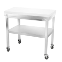 Table de travail en inox 1200x600 mm avec plaque de découpe blanche et renfort sur roulettes PREMIUM - GOLDINOX