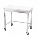Table de travail en inox 1200x600 mm avec plaque de découpe blanche et renfort sur roulettes PREMIUM - GOLDINOX