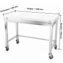 Table de travail en inox 1500x600 mm avec plaque de découpe blanche et renfort sur roulettes PREMIUM - GOLDINOX