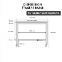 Table de travail en inox 1500x600 mm avec plaque de découpe blanche et renfort sur roulettes PREMIUM - GOLDINOX