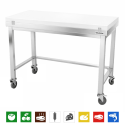 Table de travail en inox 1600x600 mm avec plaque de découpe blanche et renfort sur roulettes PREMIUM - GOLDINOX