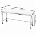 Table de travail en inox 1800x600 mm avec plaque de découpe blanche et renfort sur roulettes PREMIUM - GOLDINOX