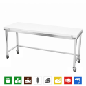 Table de travail en inox 1800x600 mm avec plaque de découpe blanche et renfort sur roulettes PREMIUM - GOLDINOX